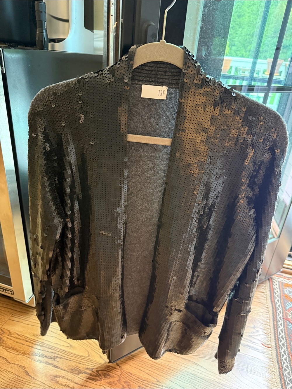 TSE Dark Grey 100% Cashmere Sequin Open-Front Cardigan